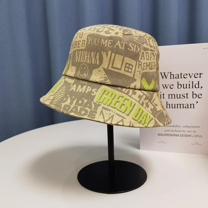 Summer shading personality print cartoon kitten face bucket hat female