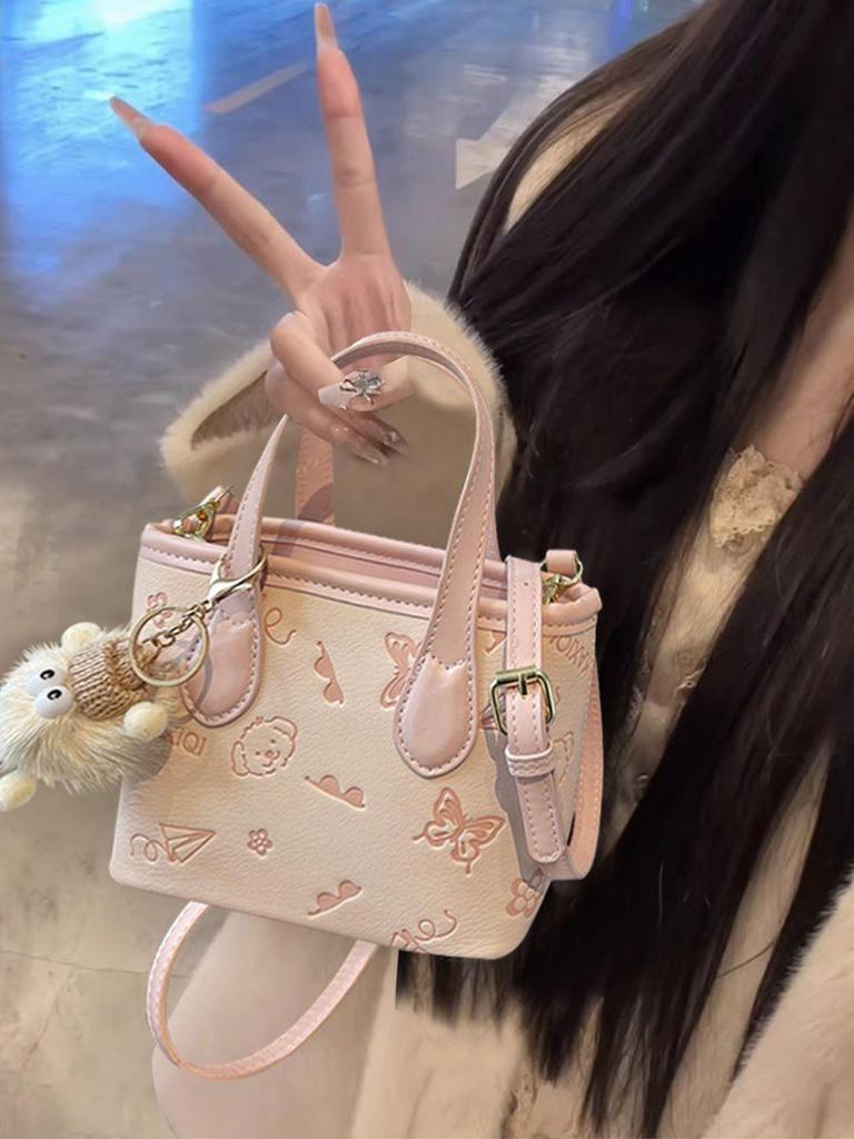Pink Bucket Bag - Women's Chic Small Crossbody Bag, Light Luxury and Trendy Design