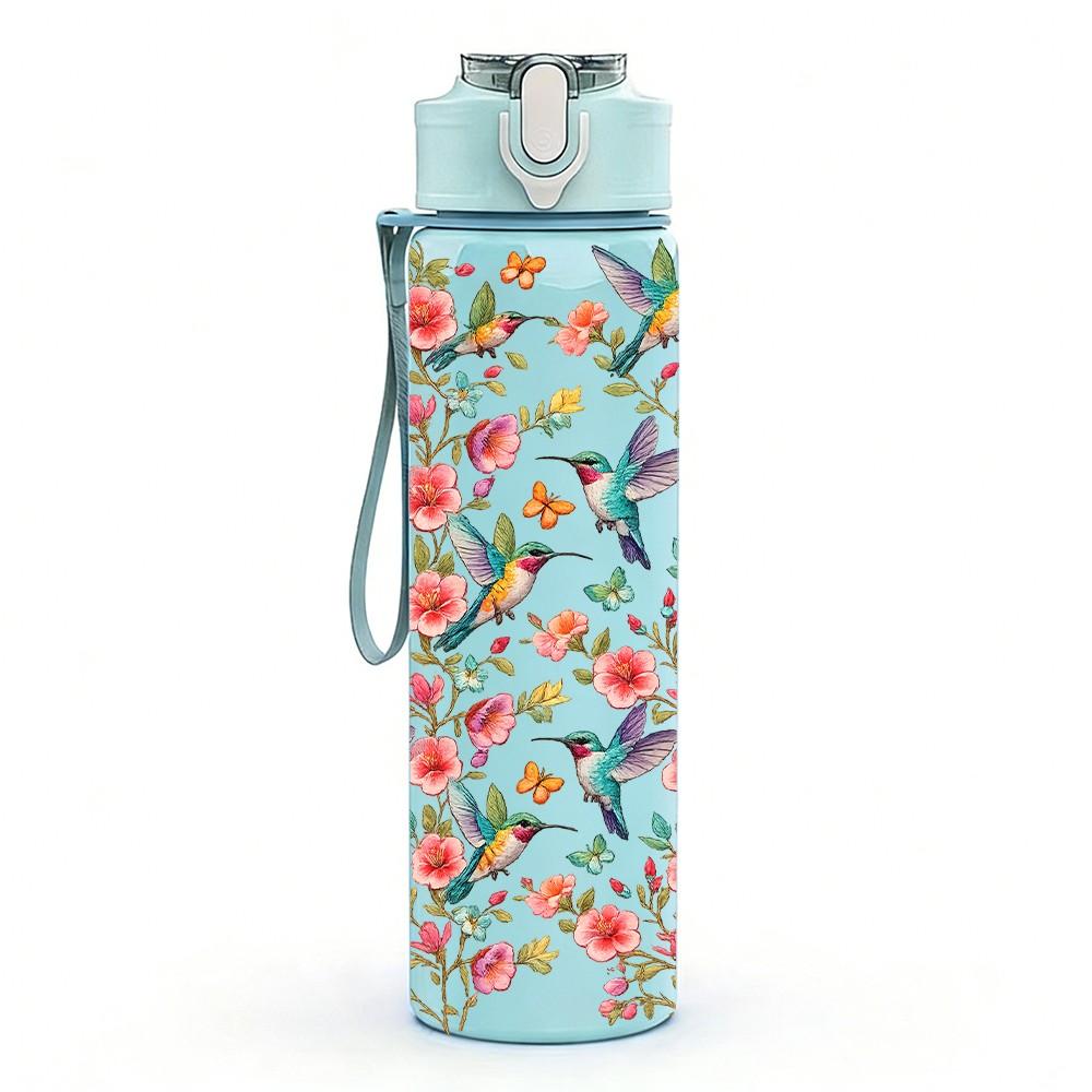 1PC Loose Wild Red Poppy Stem Floral Print 750ml Color Plastic Sports Water Bottle Leakproof Flip Straw Lid Suitable for Sports Office Home Use
