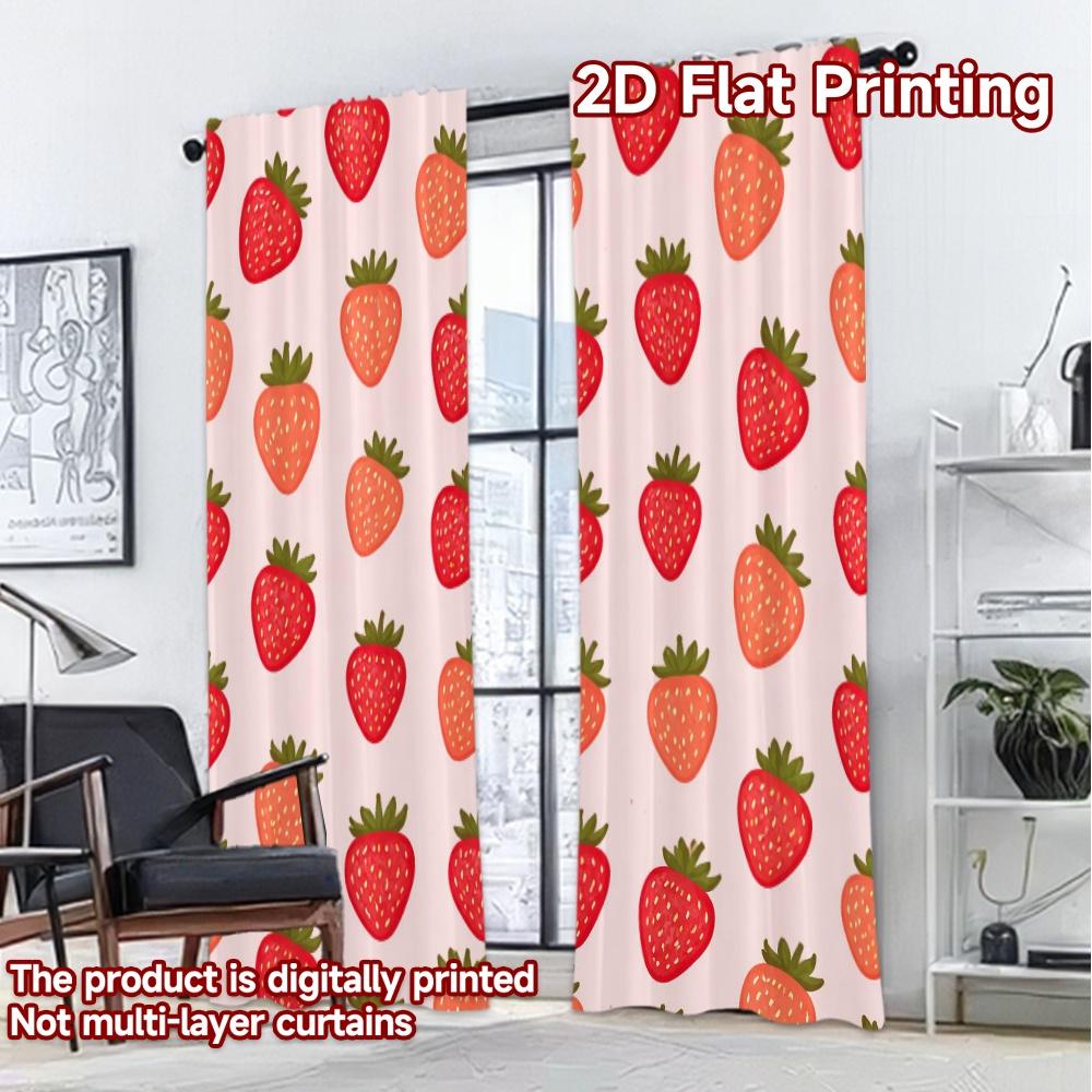 2D FLAT PRINTING 2pcs Curtains (Without Rod) Red Strawberry Illustrations Contemporary Modern Curtains Yarn Curtains Outdoor