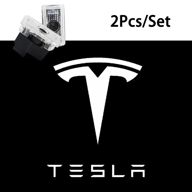 Sticker Tesla 2Pcs Car Door Projector Lamps Welcome Lights Accessories For Tesla Model 3 Highland 2023  S  X Y