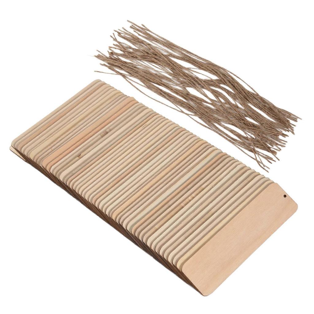 50 PCS Wood Bookmarks Unfinished Wooden Book Marks Hanging Tag with Holes and Ropes DIY Craft Proje