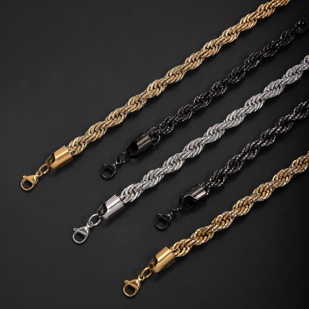 High-Quality Stainless Steel Starry Twisted Bracelet & Necklace - Trendy Men's Luxury Chain