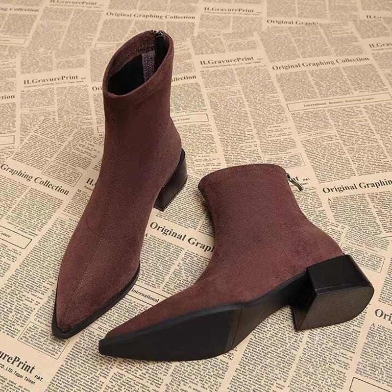 Leopard Women's Ankle Boots Mid Heels Pointed Toe Suede Shoes Winter  Elegant Pumps Gothic Boots New Chelsea Mujer Botas