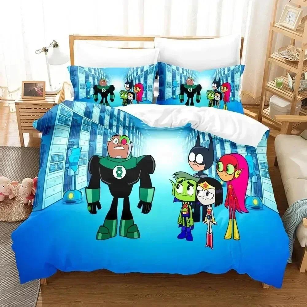 

3D Print Cartoon Titans Teen Go Bedding Set Duvet Cover Bed Set Quilt Cover Pillowcase King Queen Size Boys Adult EU Single(135*200cm)3pcs