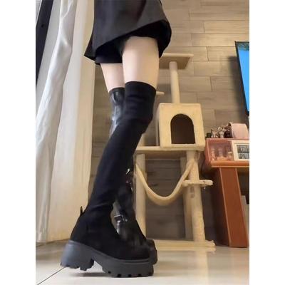 Sugar Cube Thick-soled Over-the-knee Boots Women's 2025 New Suede Elastic Boots Knight Boots Spice Girl Retro Motorcycle Boots Ins