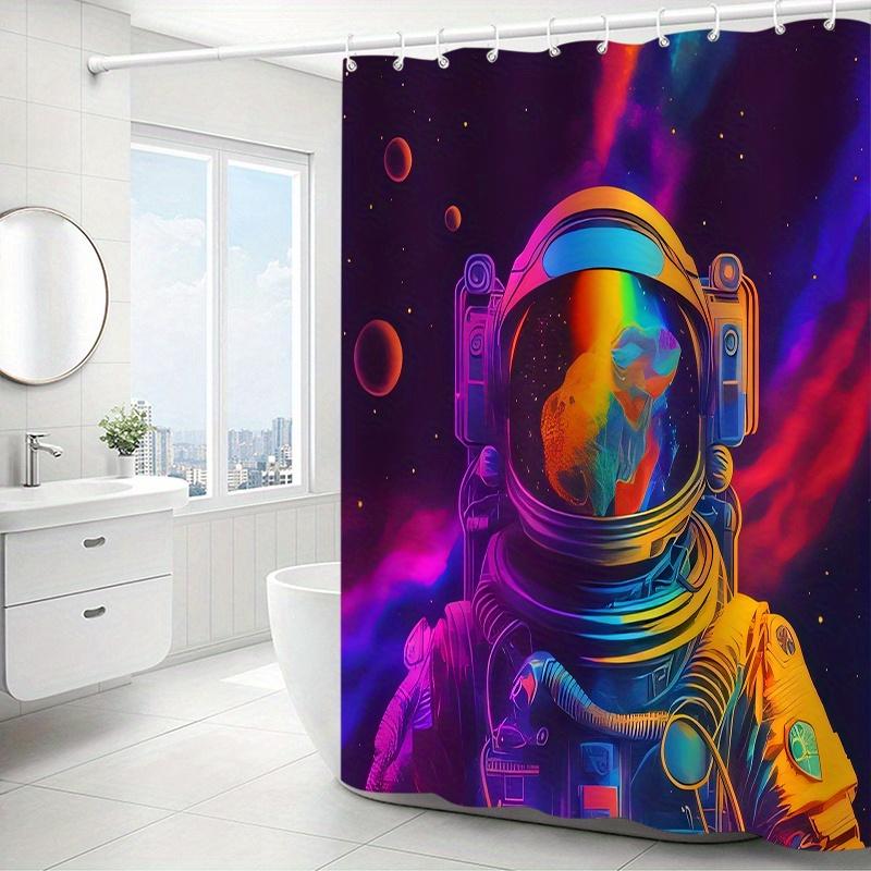 Cosmic Astronaut Shower Curtain: Embrace the Vibrant Art Design, Soft Fabric, and Galactic Vibes for Your Unique Bathroom