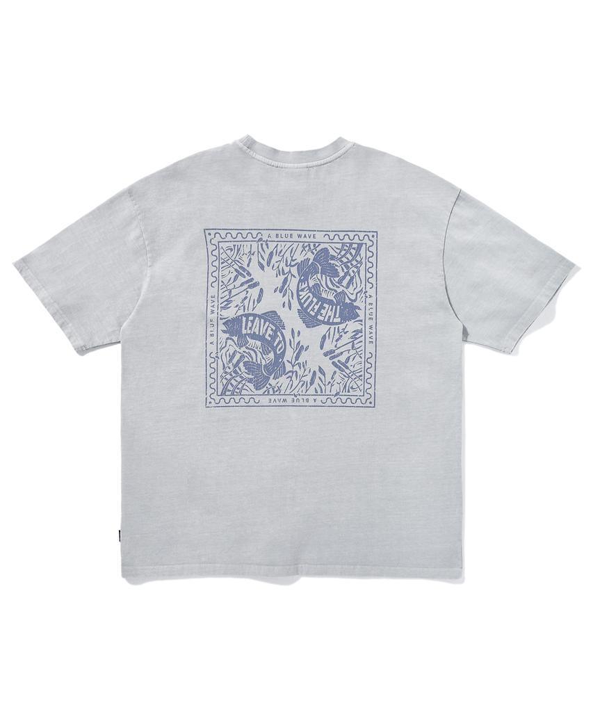 Peullukeu Blue Wave Pigment Short Sleeve T-Shirt Light Gray Fst733