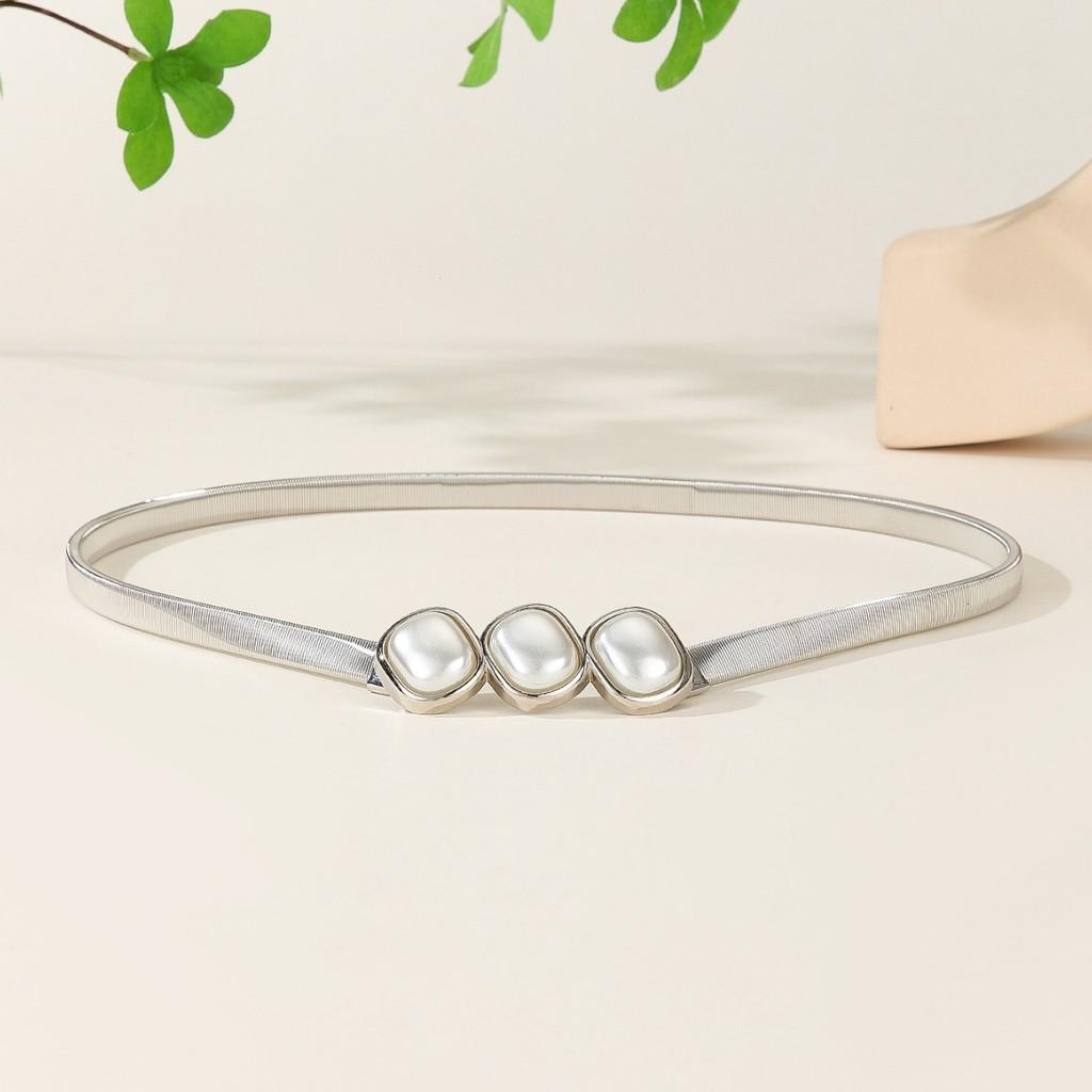 Womens Metal Elastic Waist Belt With Spring Chain And Double Ring Fashion Elements