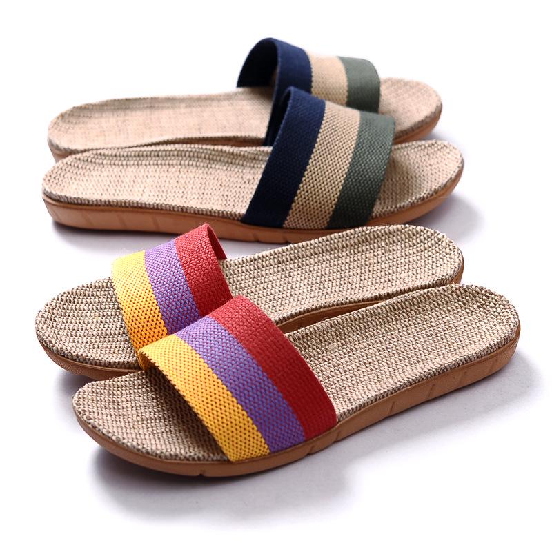 Cotton and Linen Non-Slip Home Slippers for Men and Women – Indoor Summer Slippers with Thick Bottom for Wooden Floors.