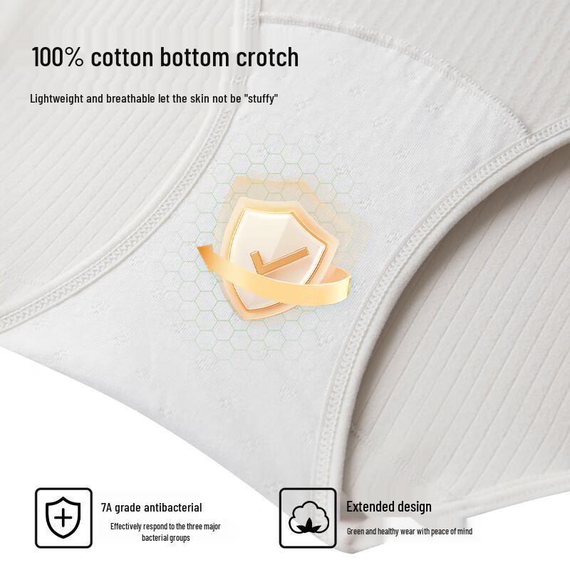Yiershuang Women's High-Waisted 7A Antibacterial Cotton Crotch Briefs (3-Pack)