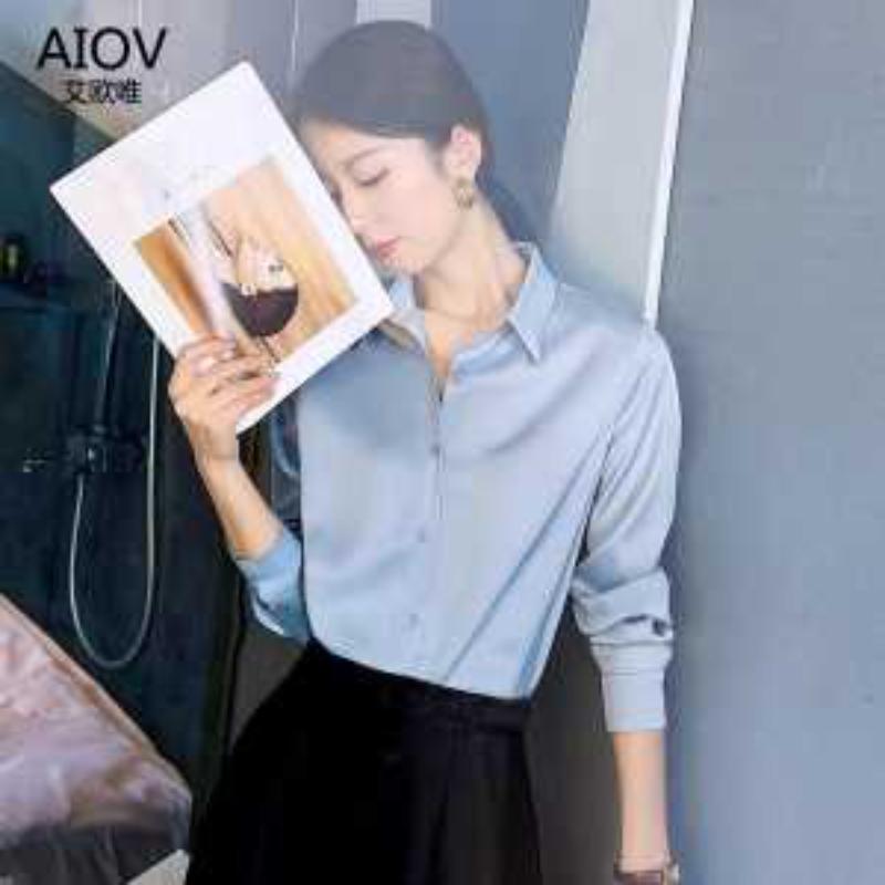 Women s Satin Fleece Lined Shirt Long Sleeve Button Down Warm Blouse For Spring S синий