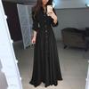 Sexy Lapel Maxi Dress Womens Casual Long Sleeve Solid Elegant Long Party Dress Soft Touch Autumn Winter Pleated Dresses