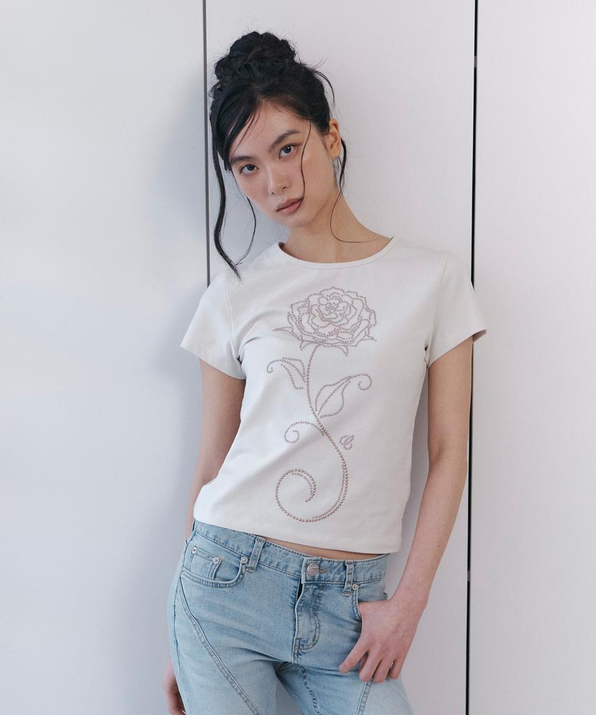 Kyuliti C Rose Hotfix Slim T-Shirt_Beige