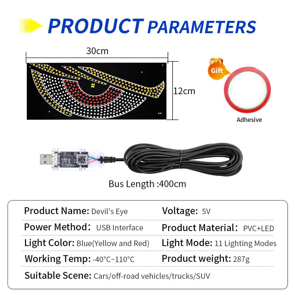 Lumină LED Interior Auto Panou LED Flexibil Lumini Ochi de Diavol Lampă Decorare Auto