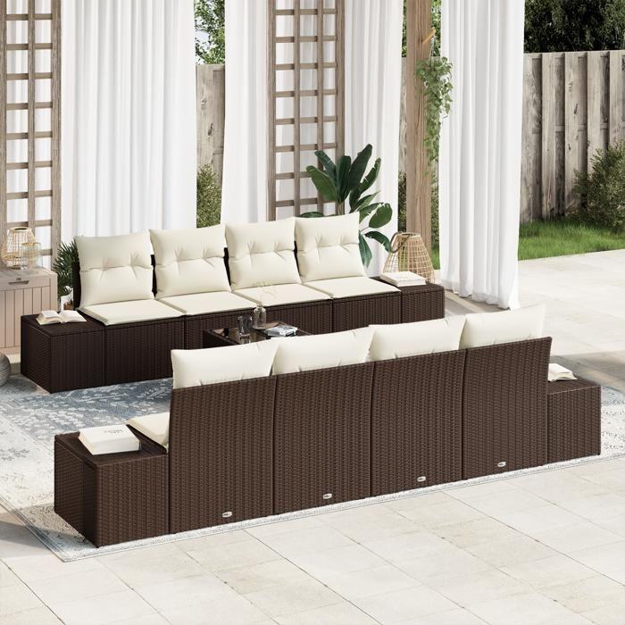 VidaXL Ensemble de canapé de jardin 9 pièces avec coussins en rotin marron 3346988
