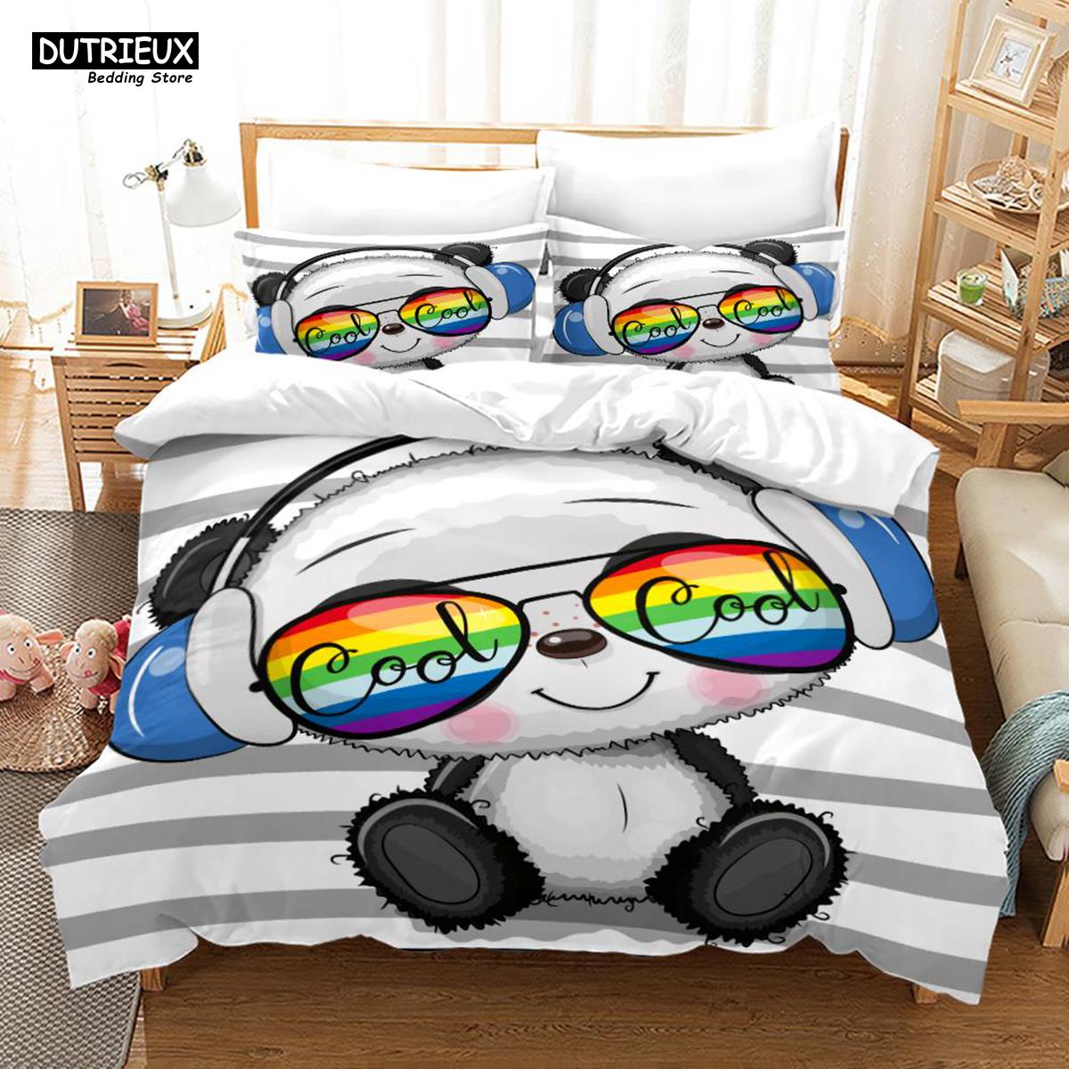 

Мультяшный китайский набор постельного белья с пандой Мягкое микроволокно Двуспальный Квин Кинг Твин Пододеяльник Декор комнаты для детей и девочек Белый пододеяльник EU single(135x200cm)