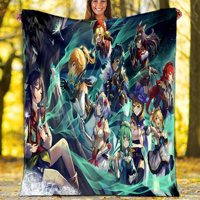 Genshin Impact characters printed throw blanket—soft,warm;versatile blanket for all seasons—perfect as &air-conditioning throw,nap blanket