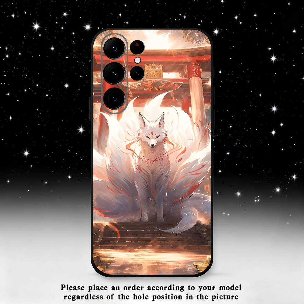 Nine tailed fox Phone Case For Samsung S25,S24 Ultra,S20,S30 plus,S22 plus,S23,S30 Ultra 5G Silicone Black Shell