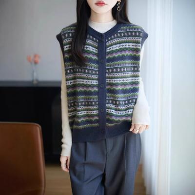 Büro Vielseitig Dicker Jacquard-Weste Für Frauen V-Ausschnitt Strickpullover-Weste Herbst Winter Neuer Stil Unterbekleidung Design-Gefühl Mantel