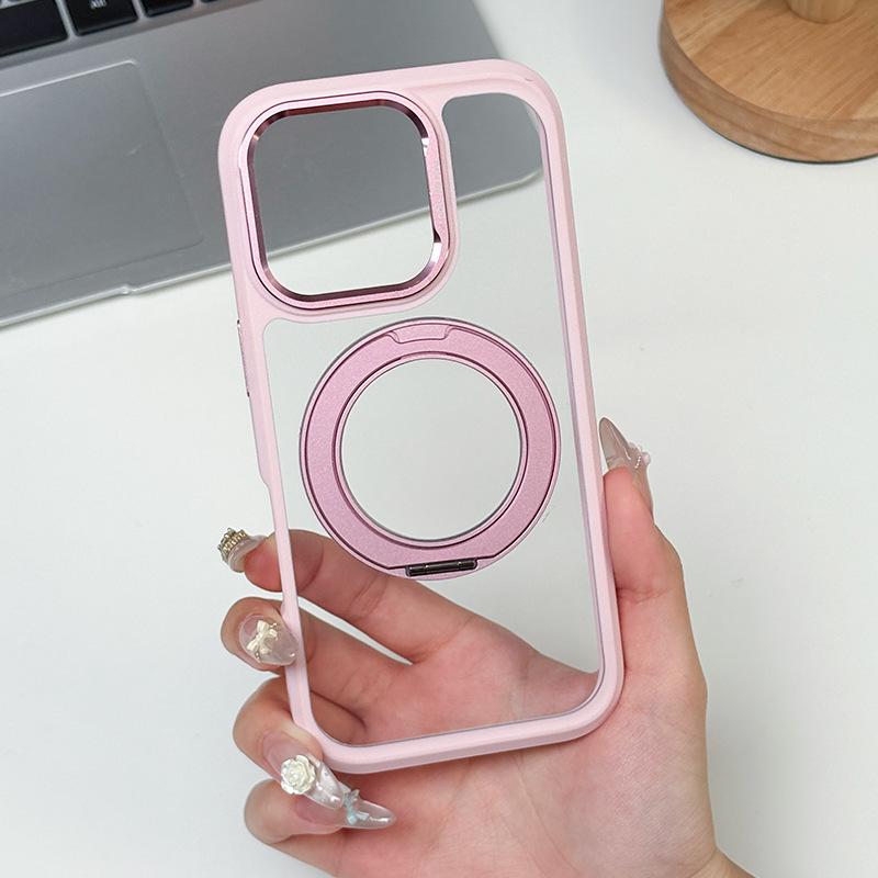 For Apple 13/14/15/16/17 Series Transparent Simple Magnetic Lazy Stand for IPhone Case