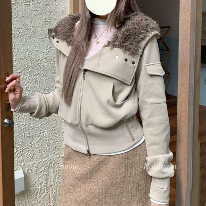 2025 Retro American Spicy Girl Slimming Hooded Jacket - Thick, Warm, and Trendy Small графитово-серый
