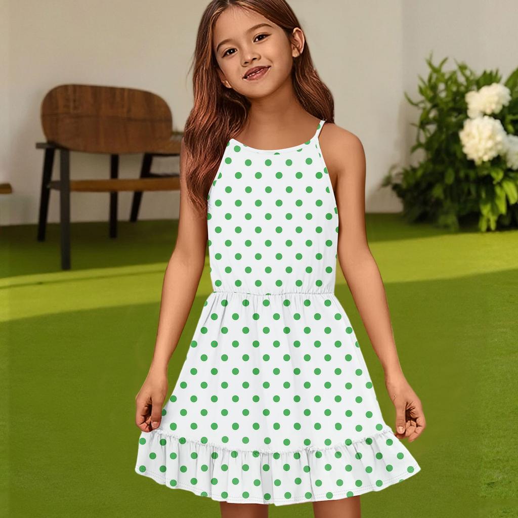 Children's Summer Casual Fashion Round Neck Solid Color Sleeveless Dress