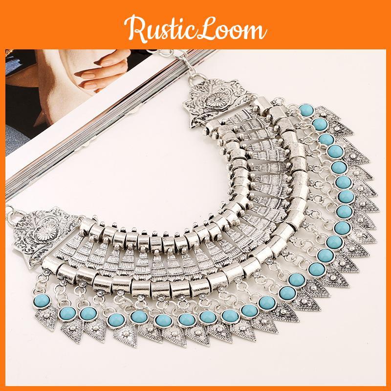 Style Ethnic Simulation Gemstone Decoration Tassel Design Women Necklace