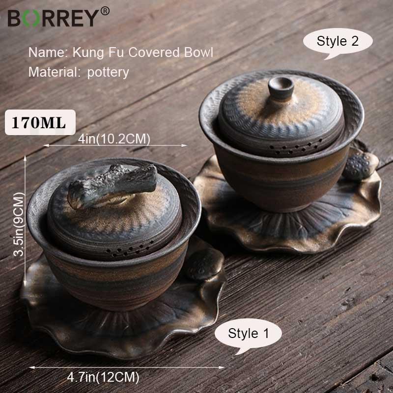 BORREY Puer Gaiwan Japonský styl Skákací nůž Čajová konvice Šálek Kung Fu Čajová sada Žehlička na čaj miska Kamenina Gaiwan Ruční práce