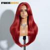 FREEDOM Synthetic Lace Front Wigs For Women 26 inch Straight Layered Wig With Bangs Ombre Brown Blonde Highlight Daily Party Wig