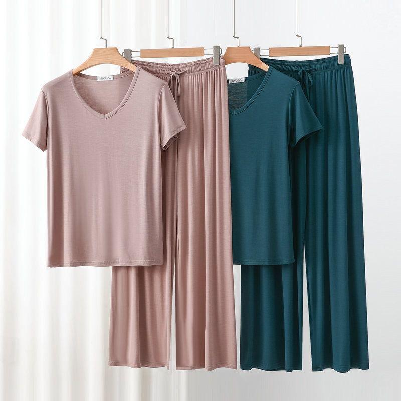 Women's Loose Casual Pajama Sets V-neck T-shirt and Pants