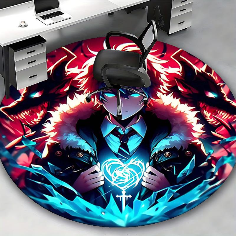 1pc Anime Design Round Carpet - Demon Slayer Theme, Office Chair Mat, Non-Slip Rug for Home Decor, Seasonal Gift, Suitable for Office, Living Room