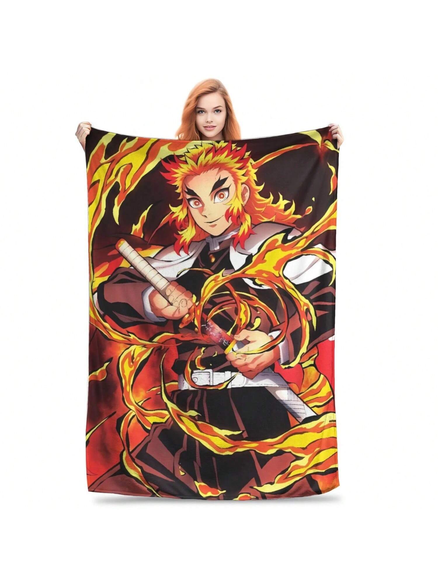 

Kyōjurō Rengoku Plush Blanket Throw Blanket For Couch Bed Super Soft Design Quality Bedspread Birthday Gift 75X95CM серый