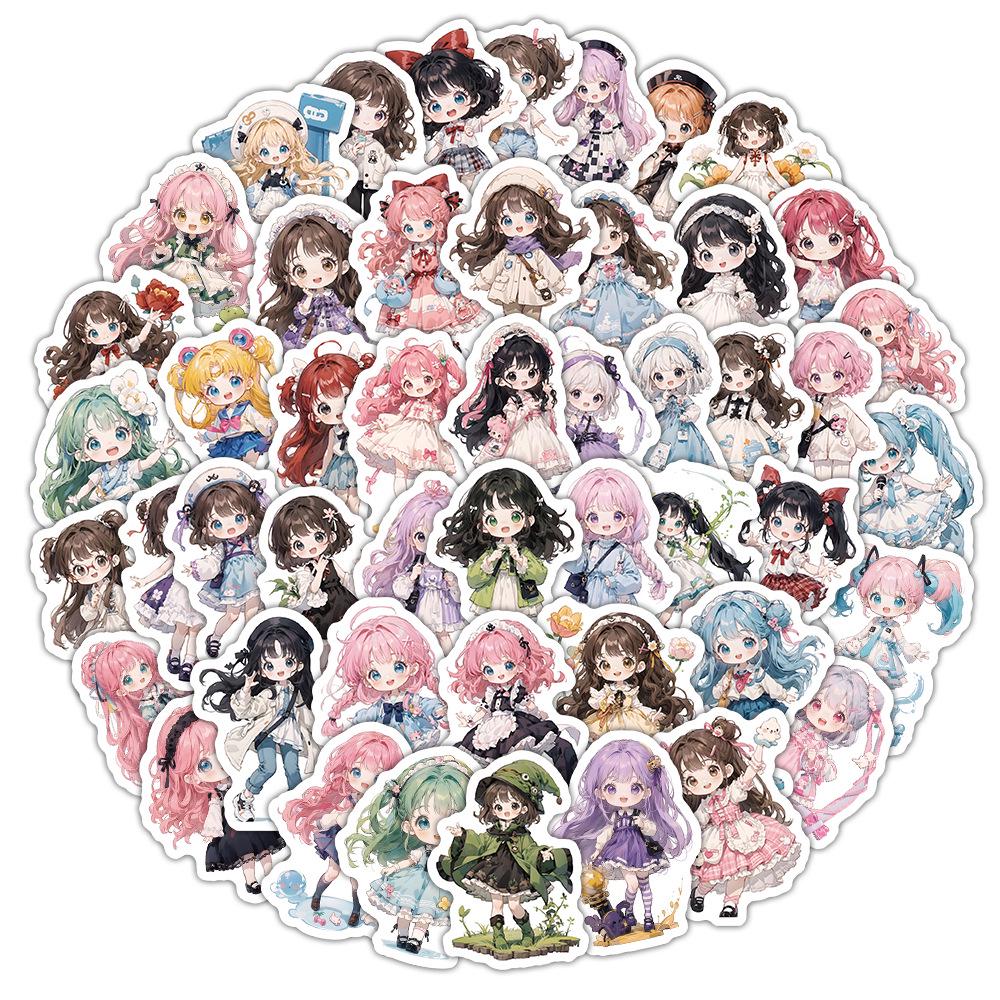 100 Cute Loli Girl Graffiti Stickers for Journals - Waterproof, Decorative, Cartoon-Style Stickers