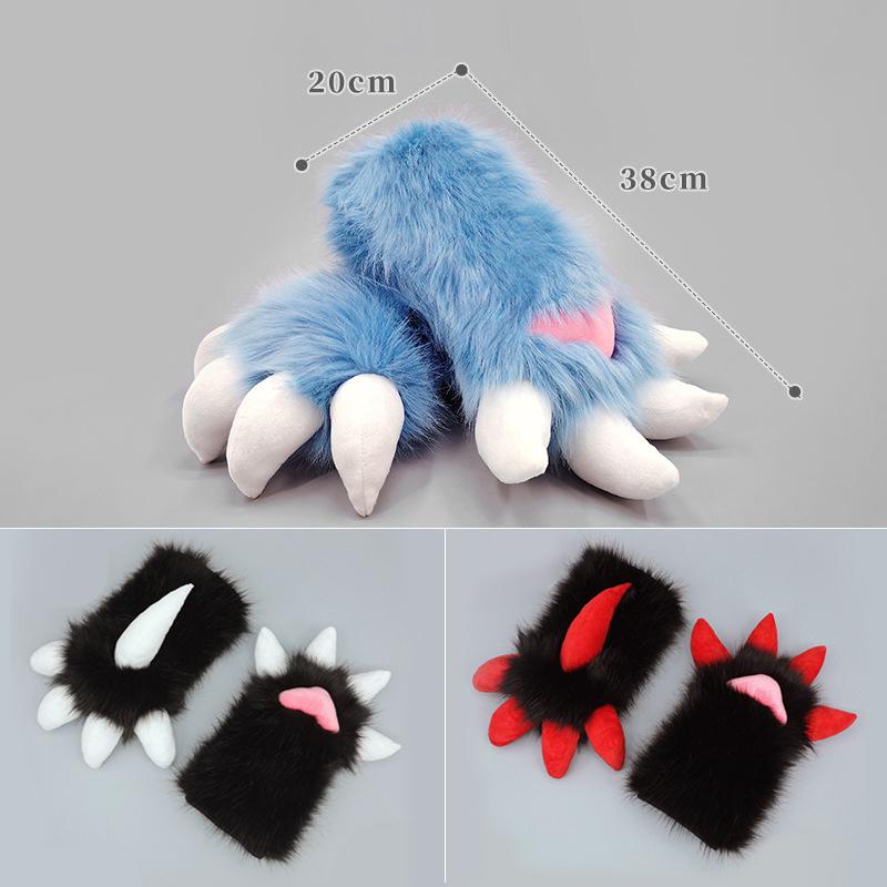 Handmade Furry Paws Plush Cartoon Dragon Animal Paw Gloves Kigurumi Beast Claw Glove Kawaii Comic-Con Cosplay Costume