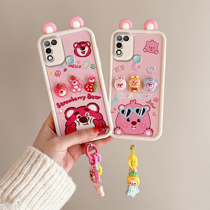 KEYSION Cute Ear 3D Cartoon Case for Infinix Hot 11 Play with Bracelet Soft Silicone Shockproof Phone Cover for Infinix Hot 10 9 Play