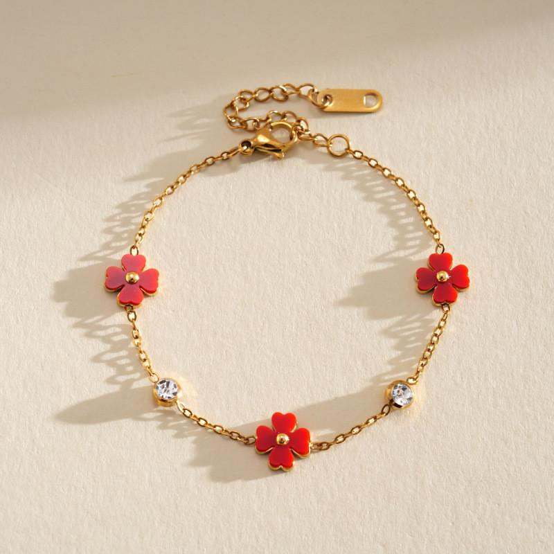 Elegant Floral Stainless Steel Bracelet With Zircon Stones For Women RedBracelet