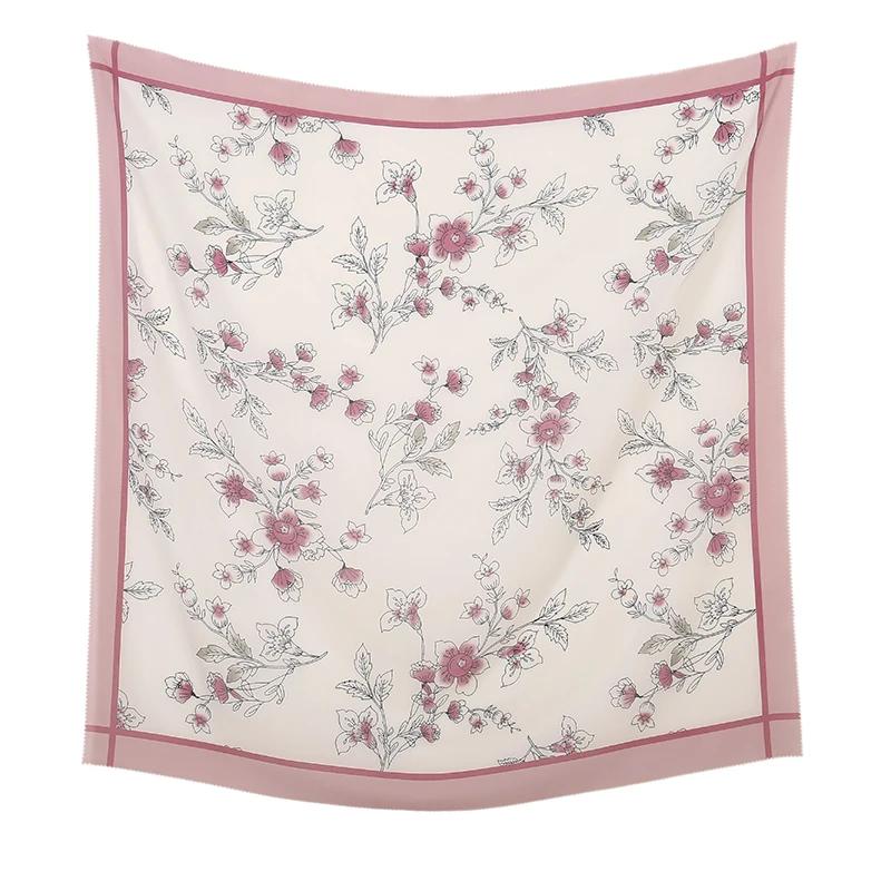 110*110cm Neuer Baumwoll-Leinen-Quadratischer Schal Damen Kopftuch Blumenmuster Halstuch Schals Kopftuch Bandanas Haargummi Stirnbänder
