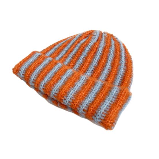 

Зимняя вязаная шапка пэчворк цветная в полоску принт мягкая на ощупь дышащая без полей шапка для активного отдыха шапка-пуловер темно-оранжевого