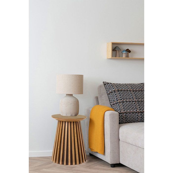 Side Table - EBUY24 - Round - Natural Oak - 40x50 Cm - Delivered Assembled