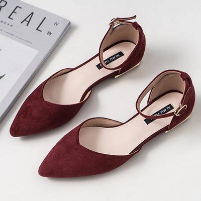 Low Heel Single Woman Spring Pumps Summer Pointed Hollow Sandals Word Belt Fairy Shoes Black Work Shoes Girl Shoes