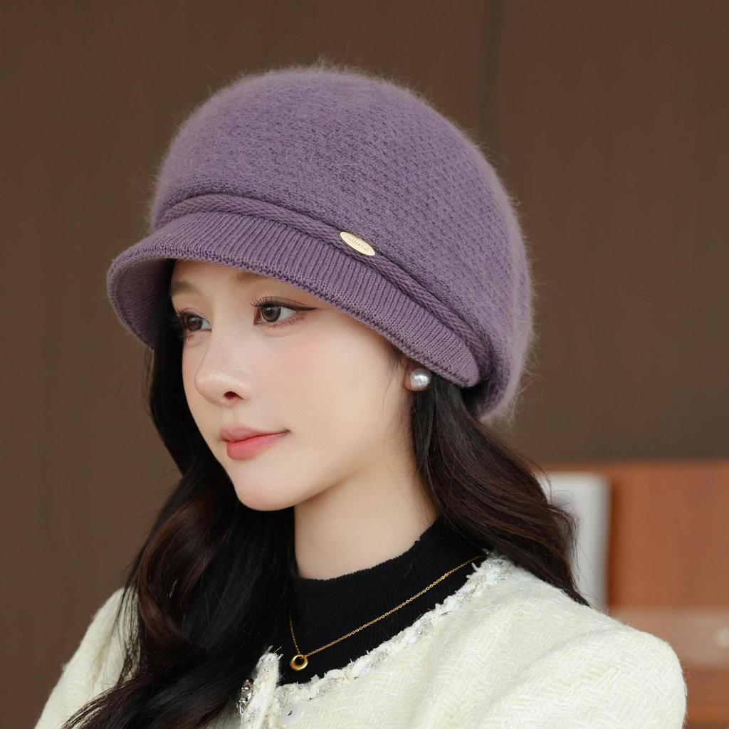 New Middle aged and Elderly Ladies Rabbit Fur Knitted Basin Hat Autumn and Winter Outdoor Cycling Warm Woolen Hat for The Elderly