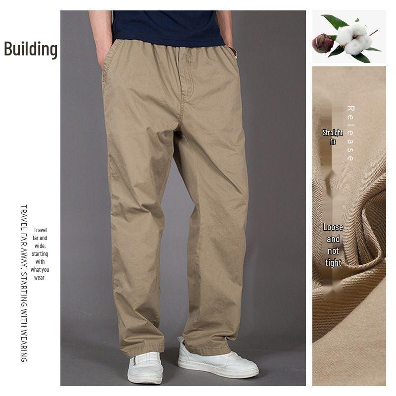 Men's Casual Multi-Pocket Cargo Pants - Spring/Autumn, Straight Leg, Plus Size, Solid Color