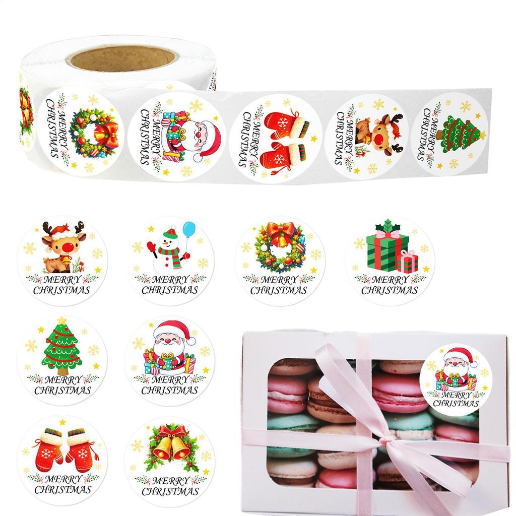 2025 Christmas Sticker Roll 500Pcs/set Envelopes And Gift Wrapping Decal Roll For Envelope Seal New Year Decoration