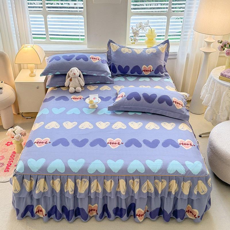 Comfortable, Relaxing, Breathable, Skin-friendly Three-piece Set: One Bed Skirt + Two Pillowcases (without Pillow Core)