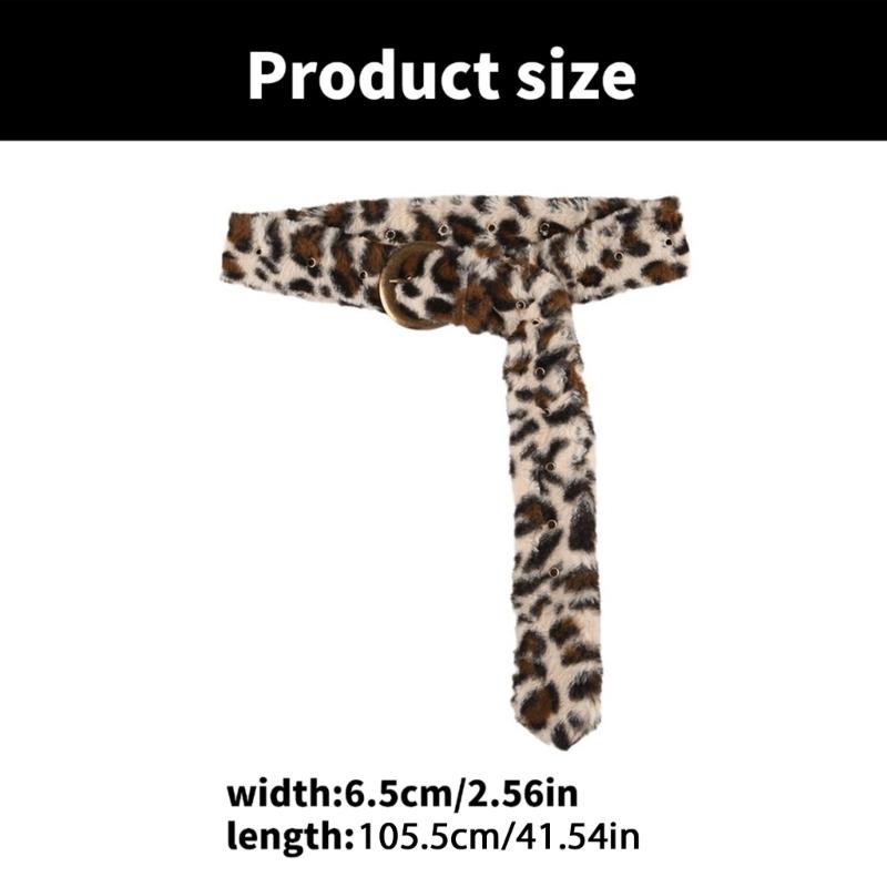 Wide Belt for Daily Wear Furry Leopard Pattern Patchworked Waist Belt Punk Waistband Cool Girl Women Clothing Accessories