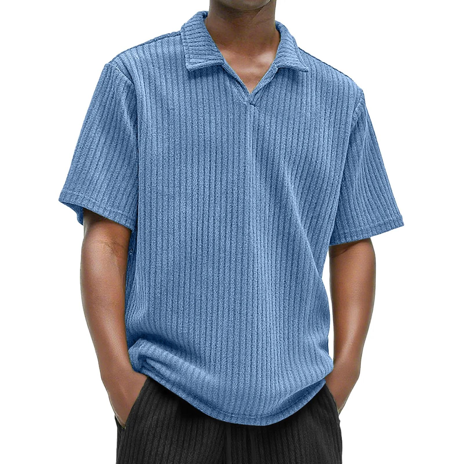 Men s Casual V-neck Color Comfortable Short-sleeved Top S