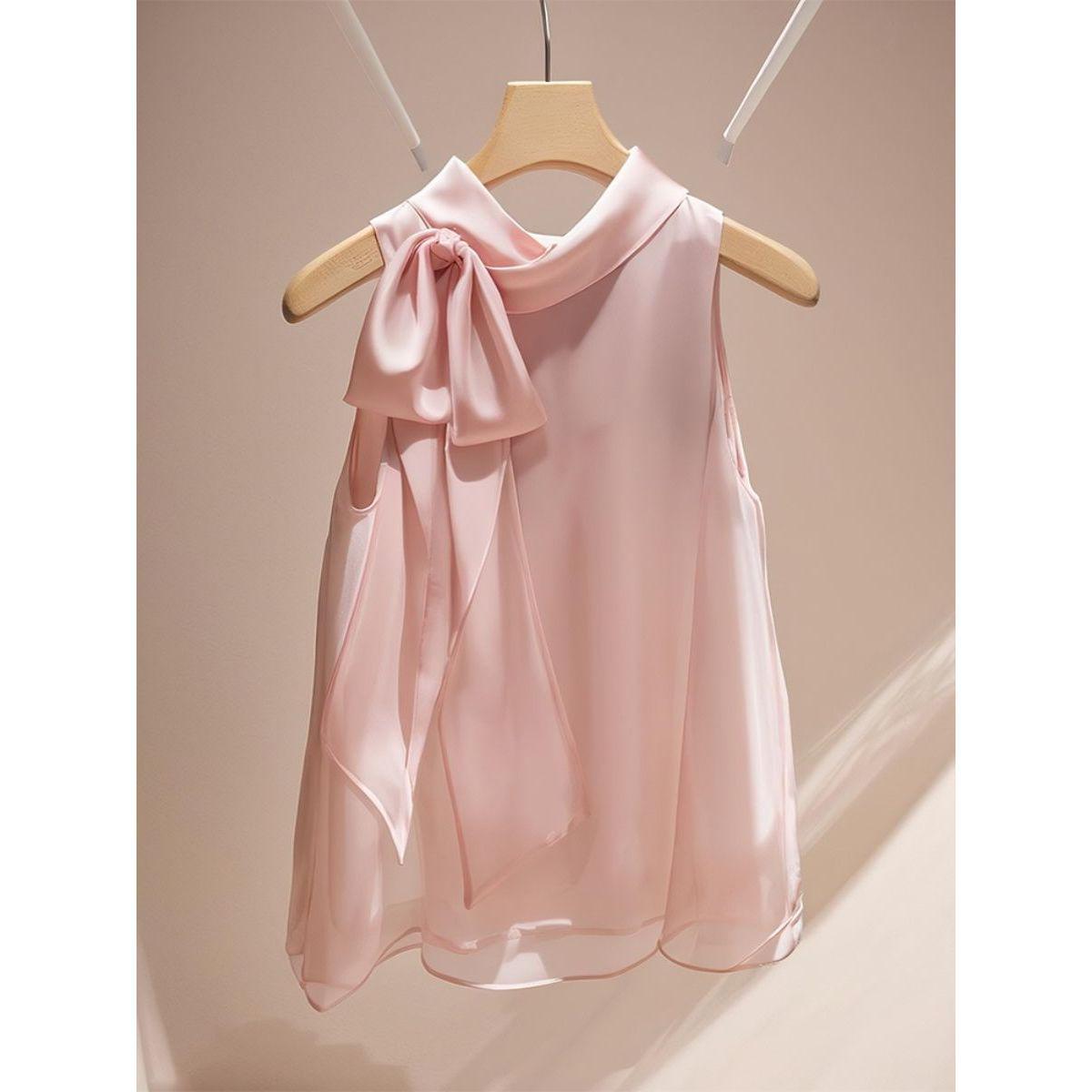 

Причудливая блузка из шифона цвета французской лаванды с бантом – Без рукавов, Свободная, Сказочный летний топ для женщин XL