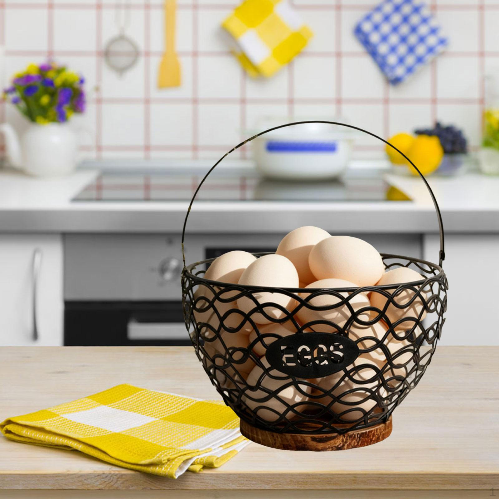 

Chicken Egg Basket Artistic Metal Fruit Vegetable Organizer with Wooden for Versatile Storage Black S
