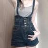 Women's Retro High-Waisted Denim Overalls - Sweet & Spicy Style, Versatile Wide-Leg, Slimming Shorts